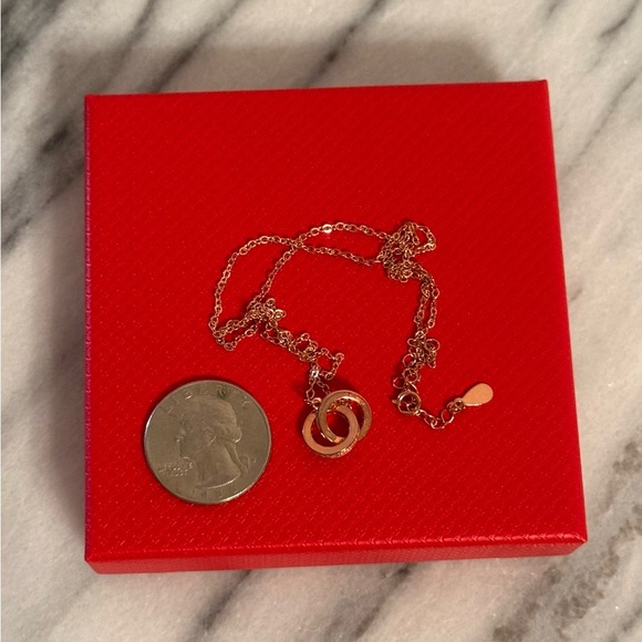 NWOT 925 Sterling Silver Double Circle CZ Necklace 8” Rose Gold Interlocking - Picture 8 of 14